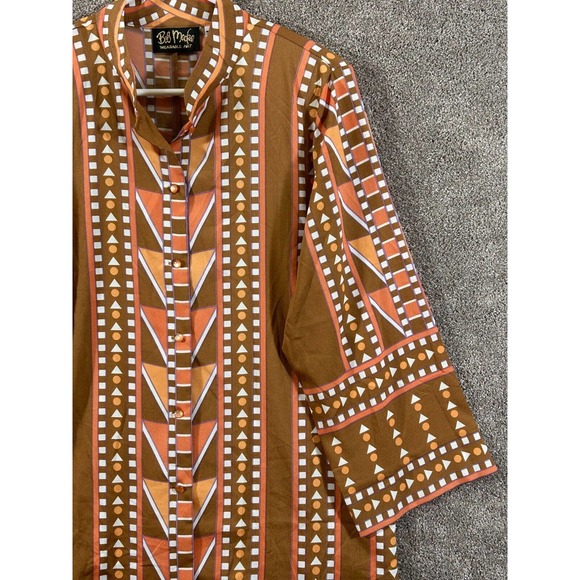 Bob Mackie Top Womens 1X Brown Orange Wearable Art Button-Up Padded Blouse - Picture 5 of 10